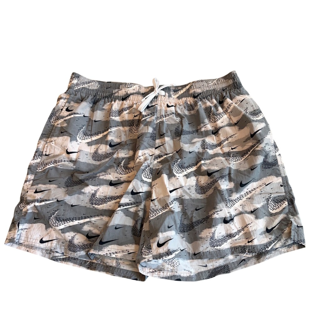 Nike Mens Swoosh Logo Print Swim Trunks Gray Camo NESSE509 XL
